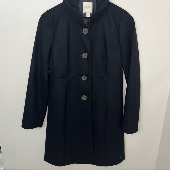 J.CREW Wool Coat Black Women's Size 2 Outerwear Minimalistic Trench Pea Lined - Picture 1 of 6
